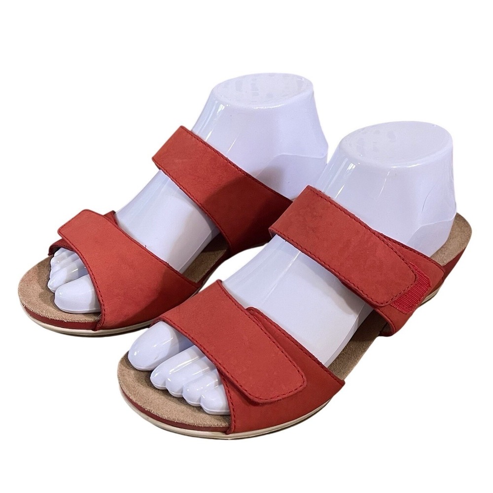 Dansko Sandals Womens 38/7 Vienna Slide Red Leather Slip On Open Toe Wedge Heels
